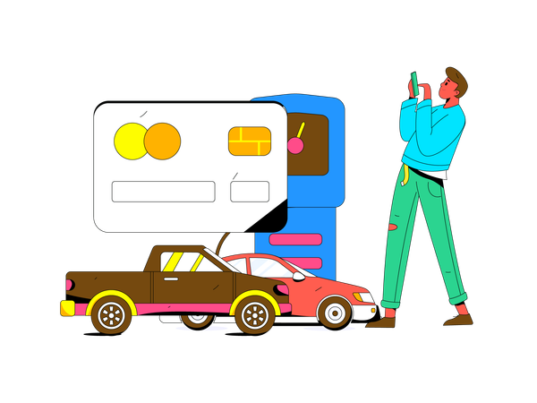 Guy at fuel pump  Illustration