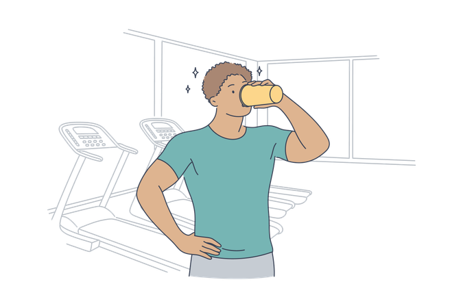 Guy athlete drinking protein cocktail  Illustration