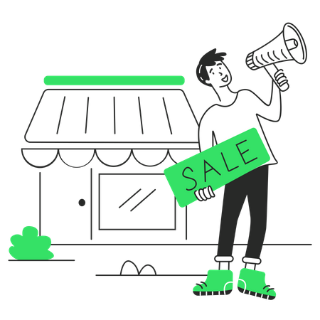 Guy calls for a sale at the store  Illustration