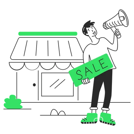 Guy calls for a sale at the store  Illustration