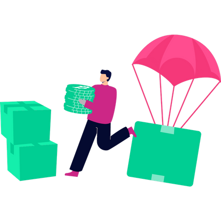 Guy carrying bitcoins  Illustration