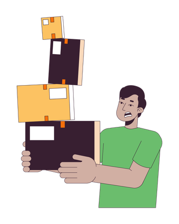 Guy carrying unsteady cardboard boxes  Illustration