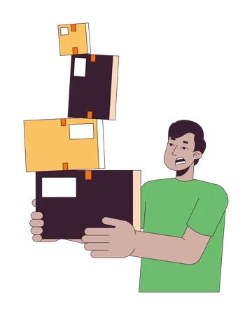 Guy carrying unsteady cardboard boxes  Illustration