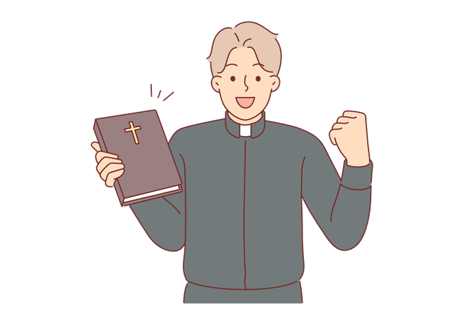 Guy catholic priest rejoices at completing studies of bible allowing to become rector of church  Illustration