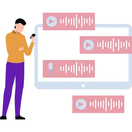 Guy chatting on voice messages  Illustration