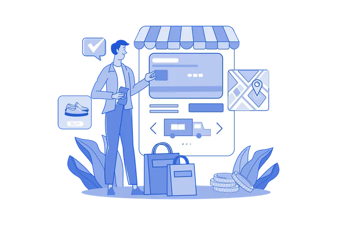 Guy Chooses Delivery And Payment Options Illustration