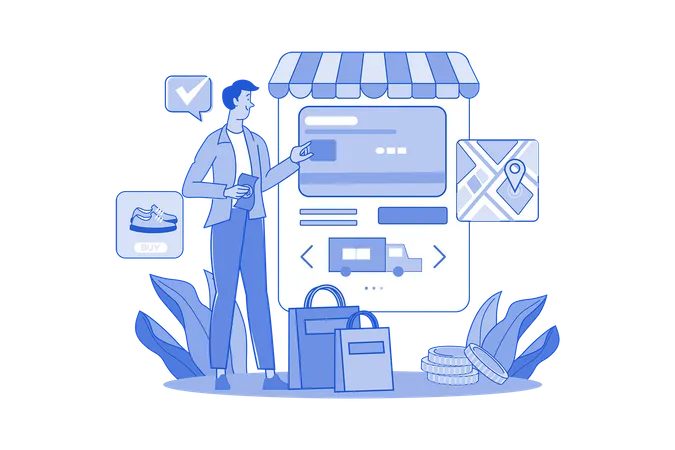 Guy choosing delivery and payment options  Illustration