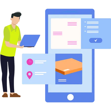 Guy designing delivery app  Illustration