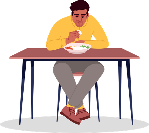 Guy Eating Indian Food With Hands Illustration