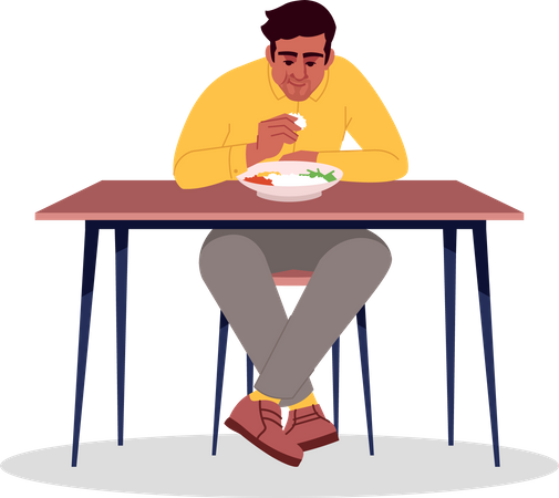 Guy Eating Indian Food With Hands  Illustration