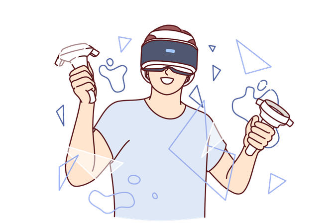 Guy enjoys virtual reality headset  Illustration