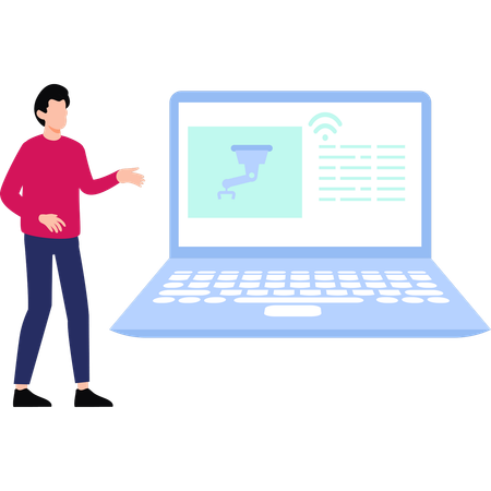 Guy explaining about wireless network connection  Illustration