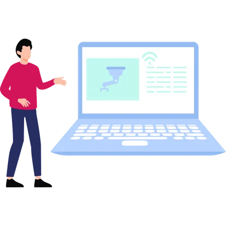 Guy explaining about wireless network connection  Illustration