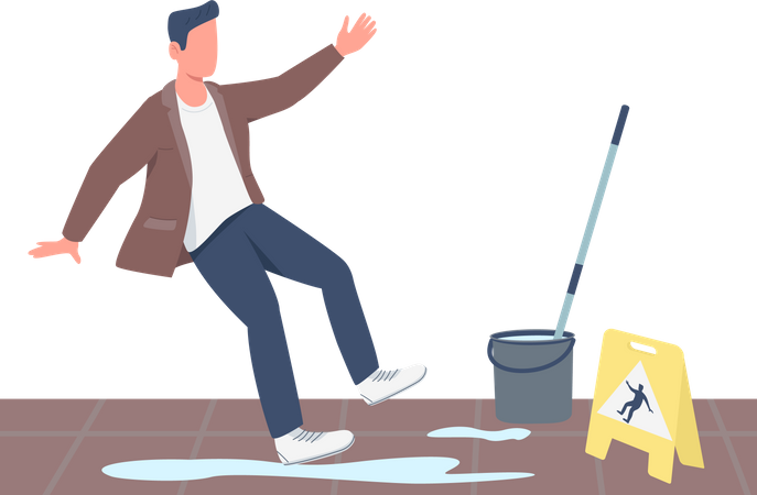 Guy falling near wet floor sign  Illustration