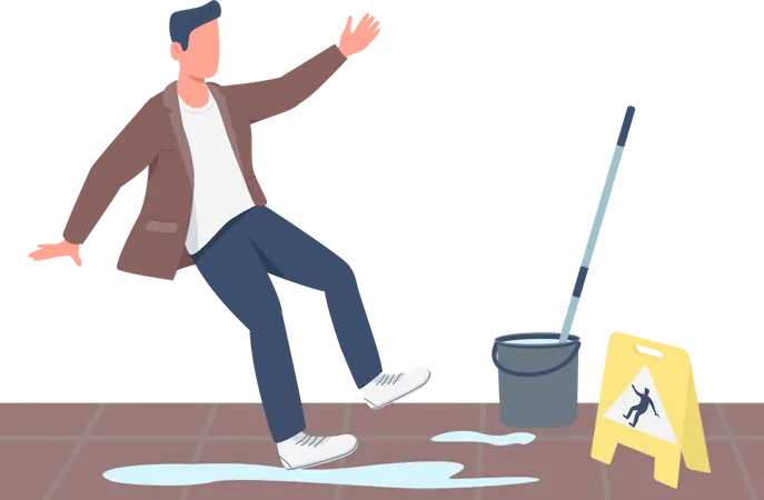 Guy falling near wet floor sign  Illustration