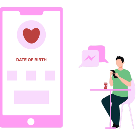 Guy filling out profile for an online dating app  イラスト
