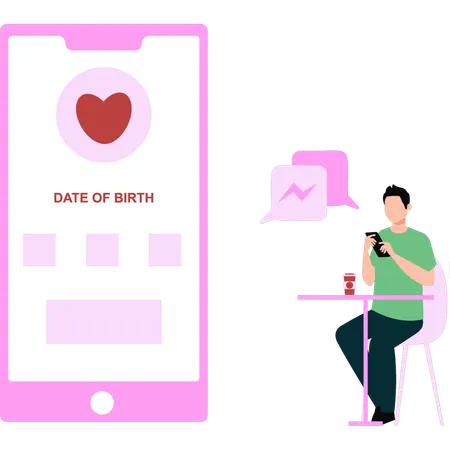 Guy filling out profile for an online dating app  Illustration