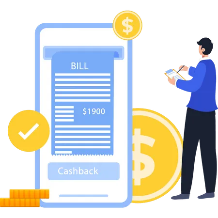 Guy Getting Cashback After Paying Bill  Illustration