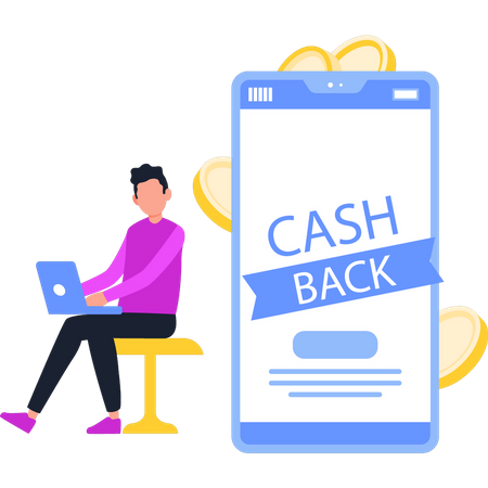 Guy Getting Cashback Online  Illustration