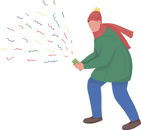 Guy holding confetti cracker Illustration