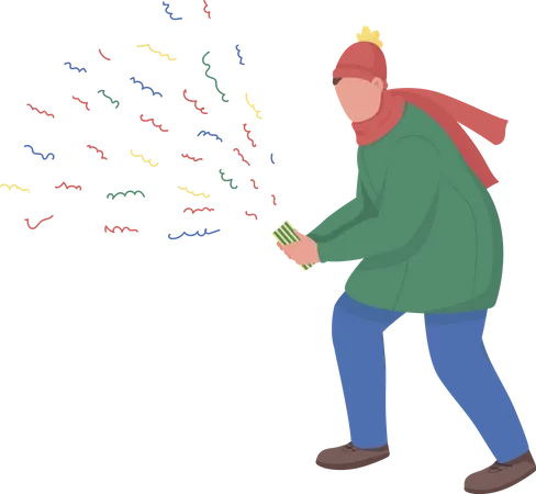 Guy holding confetti cracker  Illustration