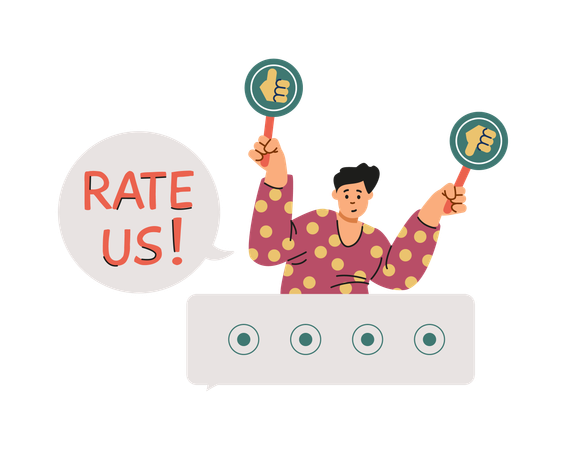 Guy holding like and dislike signs  Illustration