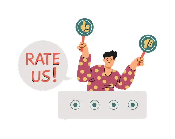 Guy holding like and dislike signs  Illustration