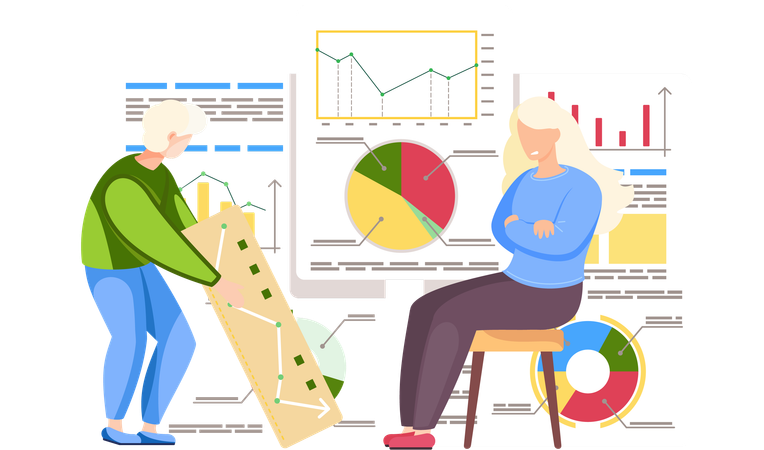 Guy holding sign with picture of graph  Illustration