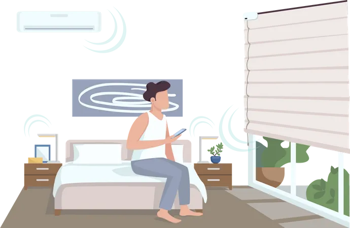 Guy in smart bedroom  Illustration