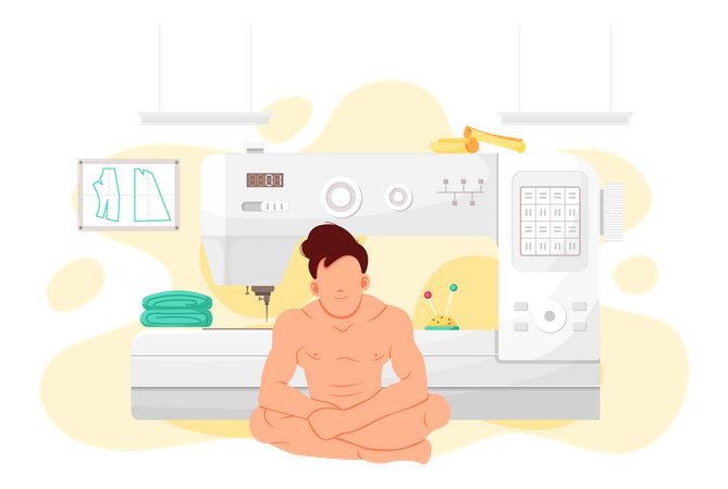 Guy in underwear in atelier  Illustration
