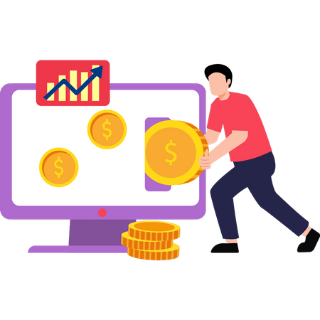 Guy investing money online  Illustration