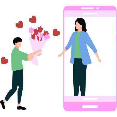 A Guy Is Giving A Bouquet To A Girl Online Illustration
