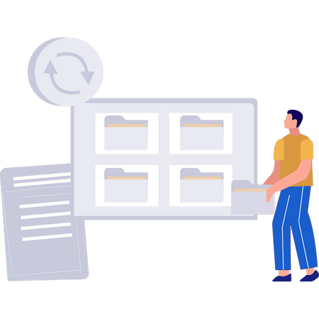 Guy is managing the backup folders data  Illustration