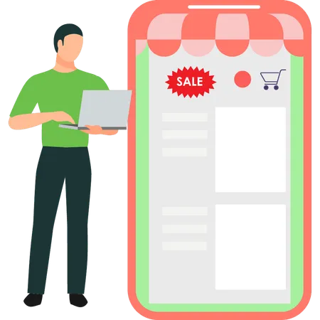 A Guy Is Ordering From Online Sales Illustration