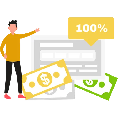 Guy Is Pointing At 100 Chart For Money Illustration