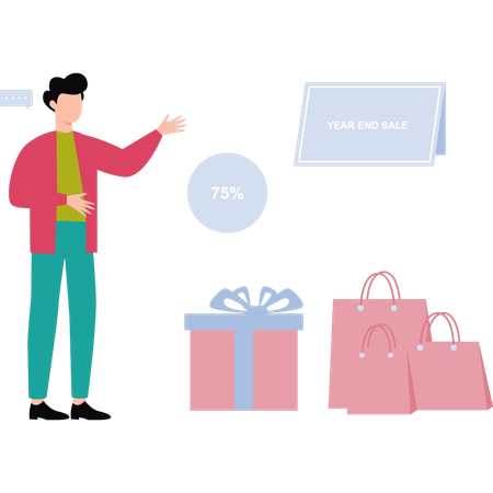 Guy is shopping at the end of year to enjoy huge discount  Illustration