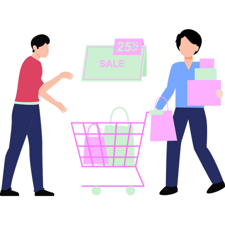 Guy is shopping on 25 percent sale  Illustration
