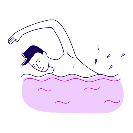 Guy Is Swimming In The Pool  Illustration
