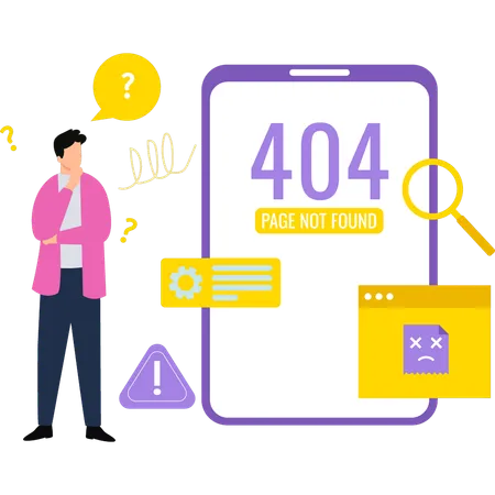 Guy is thinking about the 404 error  Illustration