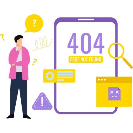 Guy is thinking about the 404 error  Illustration