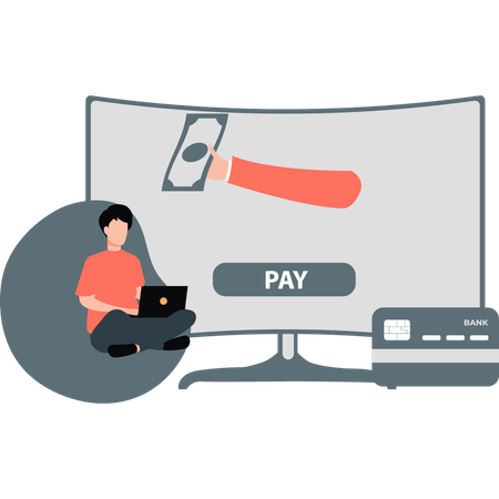 Guy is working on a payment gateway on a laptop  Illustration