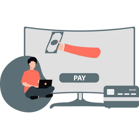 Guy is working on a payment gateway on a laptop  Illustration