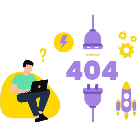 Guy is working on error 404  Illustration