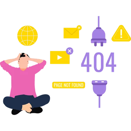 The Guy Is Worried About The 404 Error Illustration