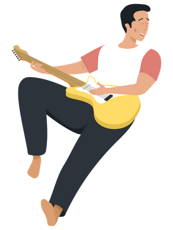 Guy lies with guitar Illustration
