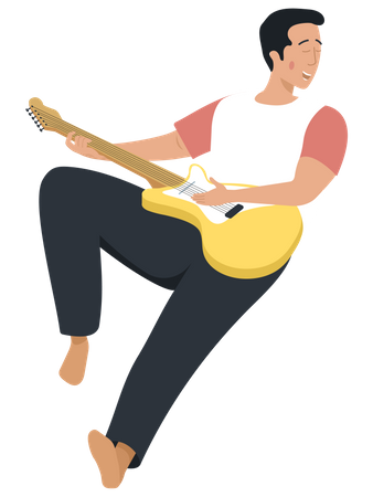 Guy lies with guitar  Illustration