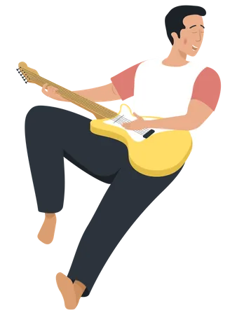 Guy lies with guitar  Illustration