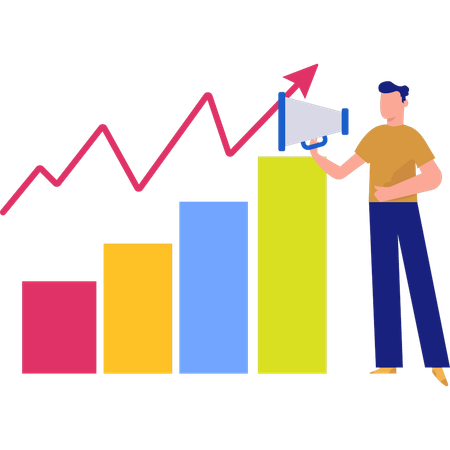 Guy Looking At Business Bar Graph  Illustration