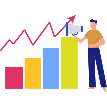 Guy Looking At Business Bar Graph  イラスト