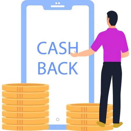 Guy Looking At Cashback  Illustration